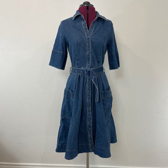 CO Dresses & Skirts - CO essentials denim belted front button shirt dress front patch pockets sz M